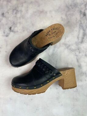 Kork-Ease Tilly Black Leather Clogs Braid Trim Comfort Sz 8
